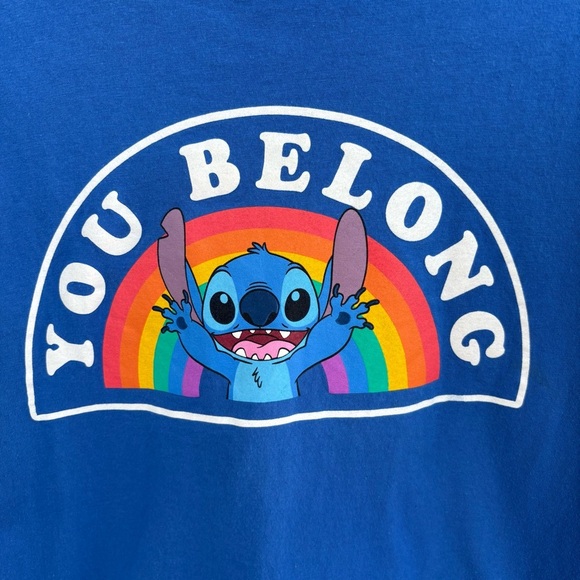 Disney Pride Collection Blue Shirt with “You Belong” & Stitch Graphic Size L - Picture 3 of 7